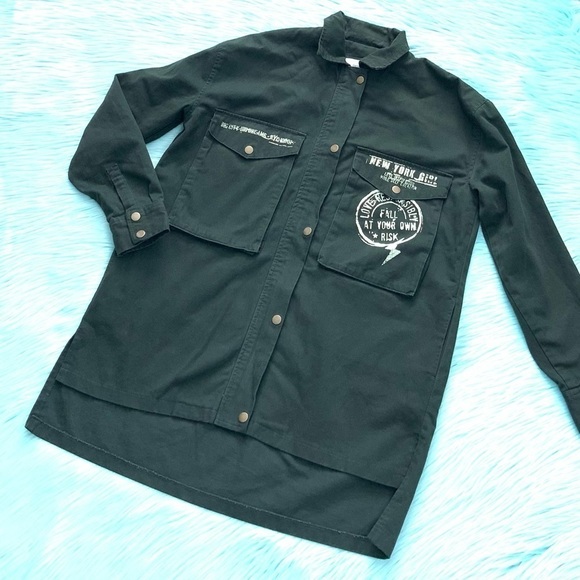 Forever 21 Long Olive Green Heavyweight Shirt - Picture 2 of 7